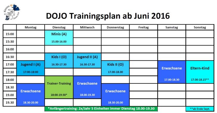 Training times ab Juni 2016